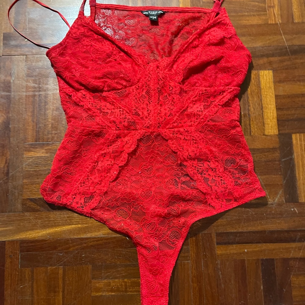 Guess Red Asymmetrical Sleeveless Bodysuit